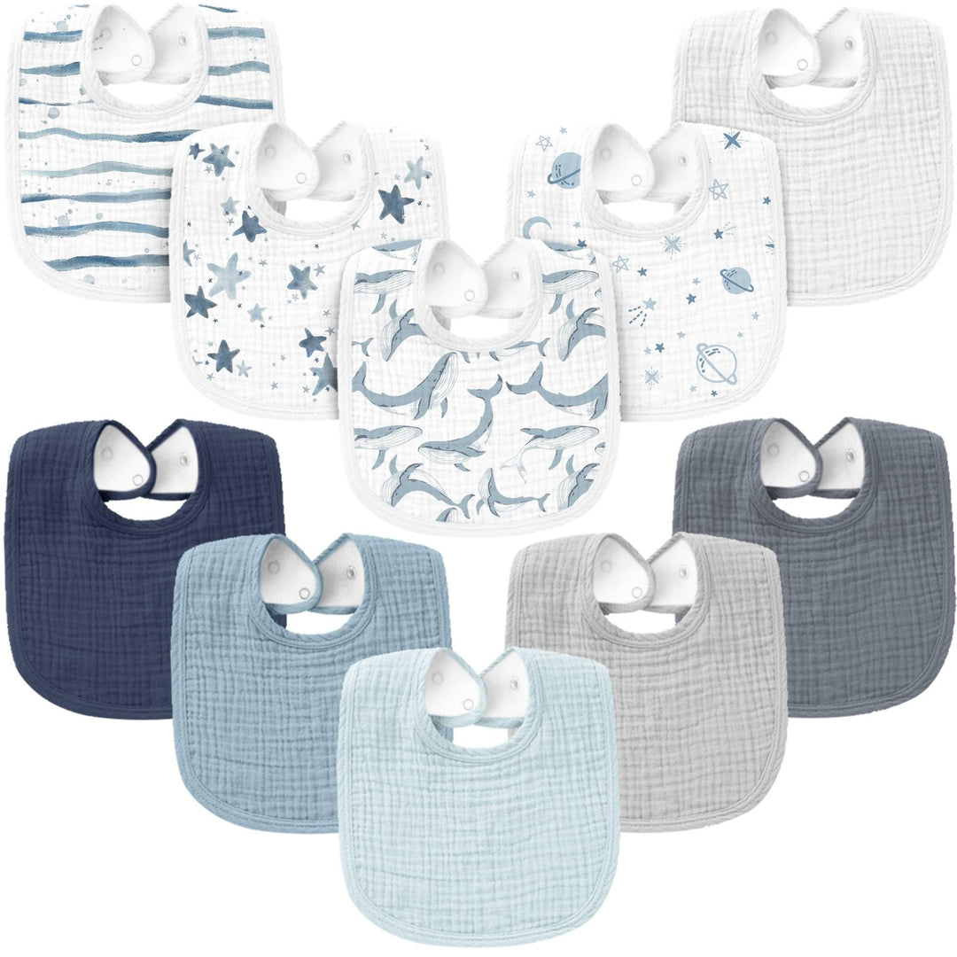 Konssy 10-Pack Muslin Baby Bibs, Soft Cotton Bandana Bibs for Drooling & Teething