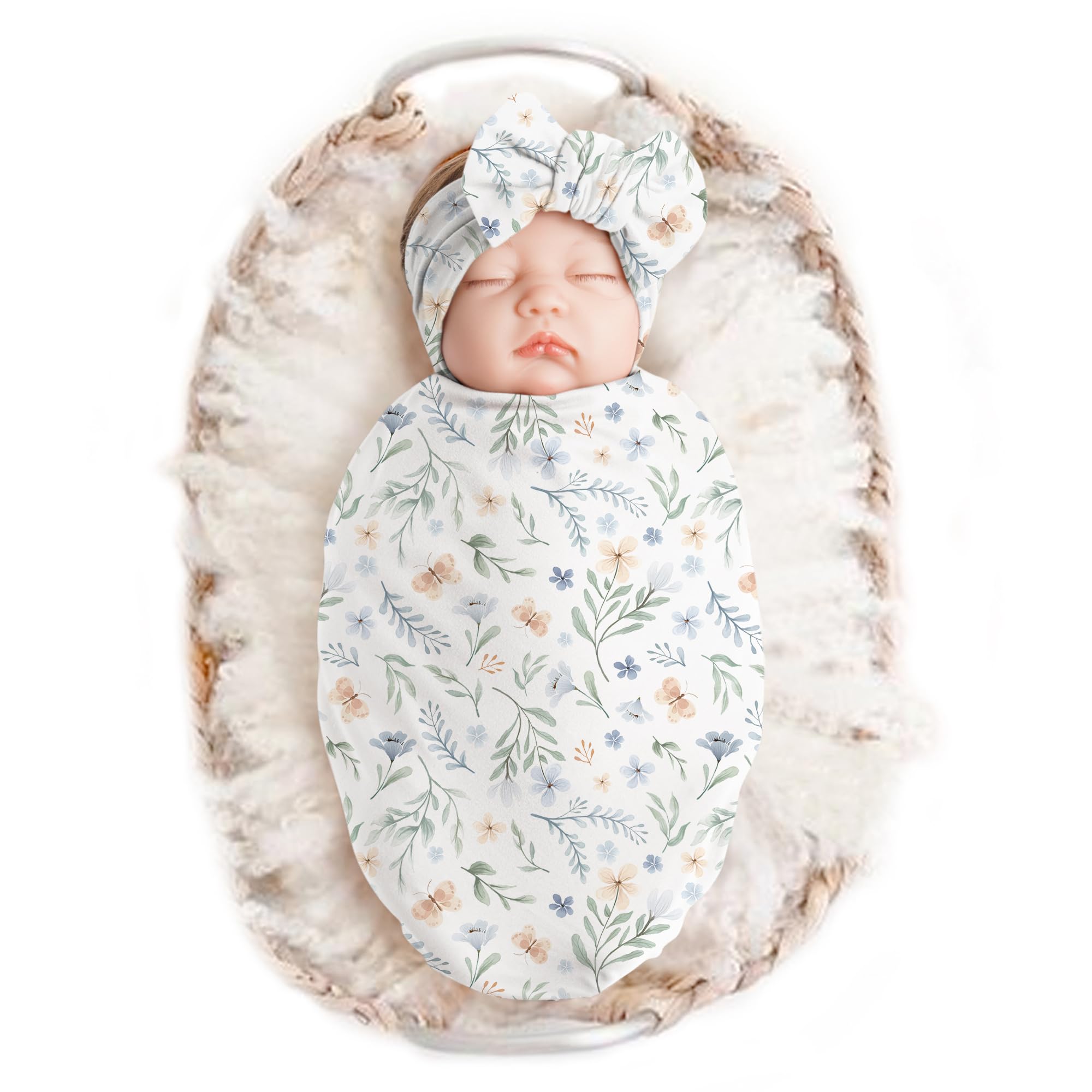 Konssy Baby Girl Newborn Receiving Blanket with Headband Set Baby