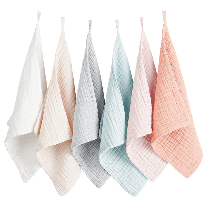 Konssy 6 Pack Baby Muslin Washcloths for Unisex 100% Cotton