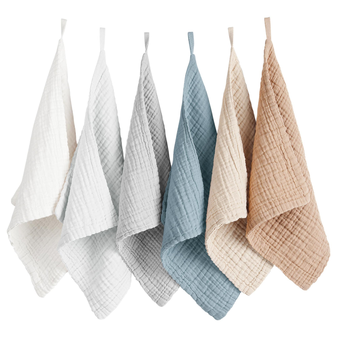 Konssy 6 Pack Baby Muslin Washcloths for Unisex 100% Cotton