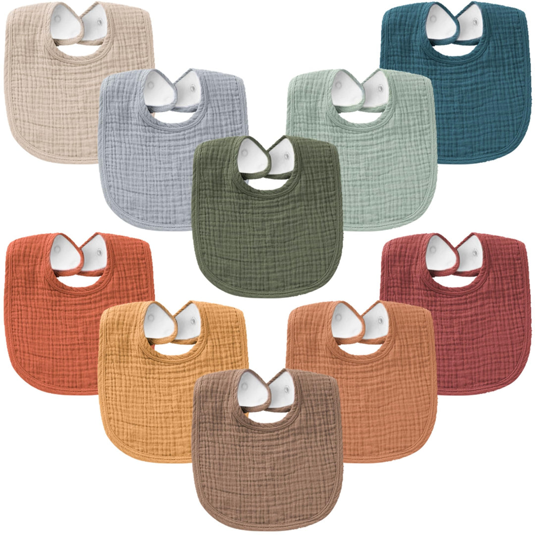 Konssy 10-Pack Muslin Baby Bibs, Soft Cotton Bandana Bibs for Drooling & Teething