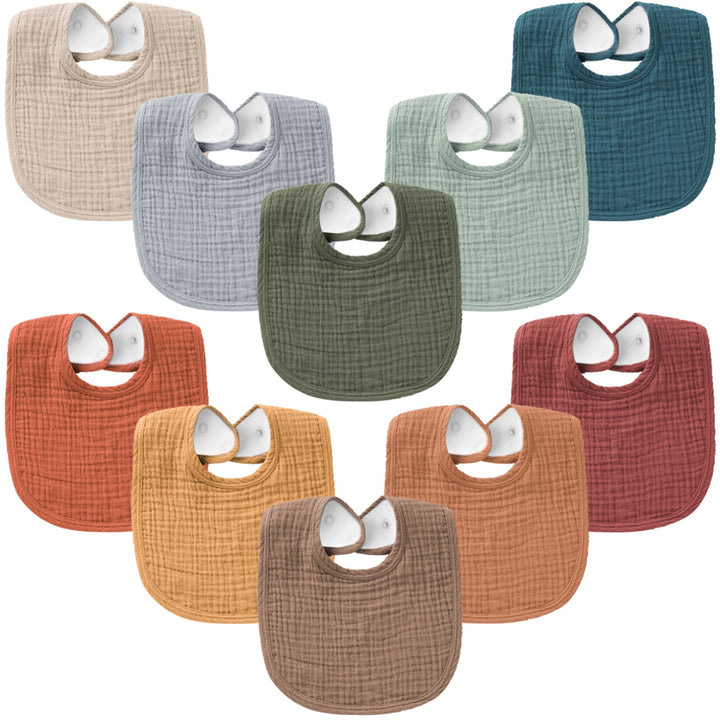 Konssy 10-Pack Muslin Baby Bibs, Soft Cotton Bandana Bibs for Drooling & Teething