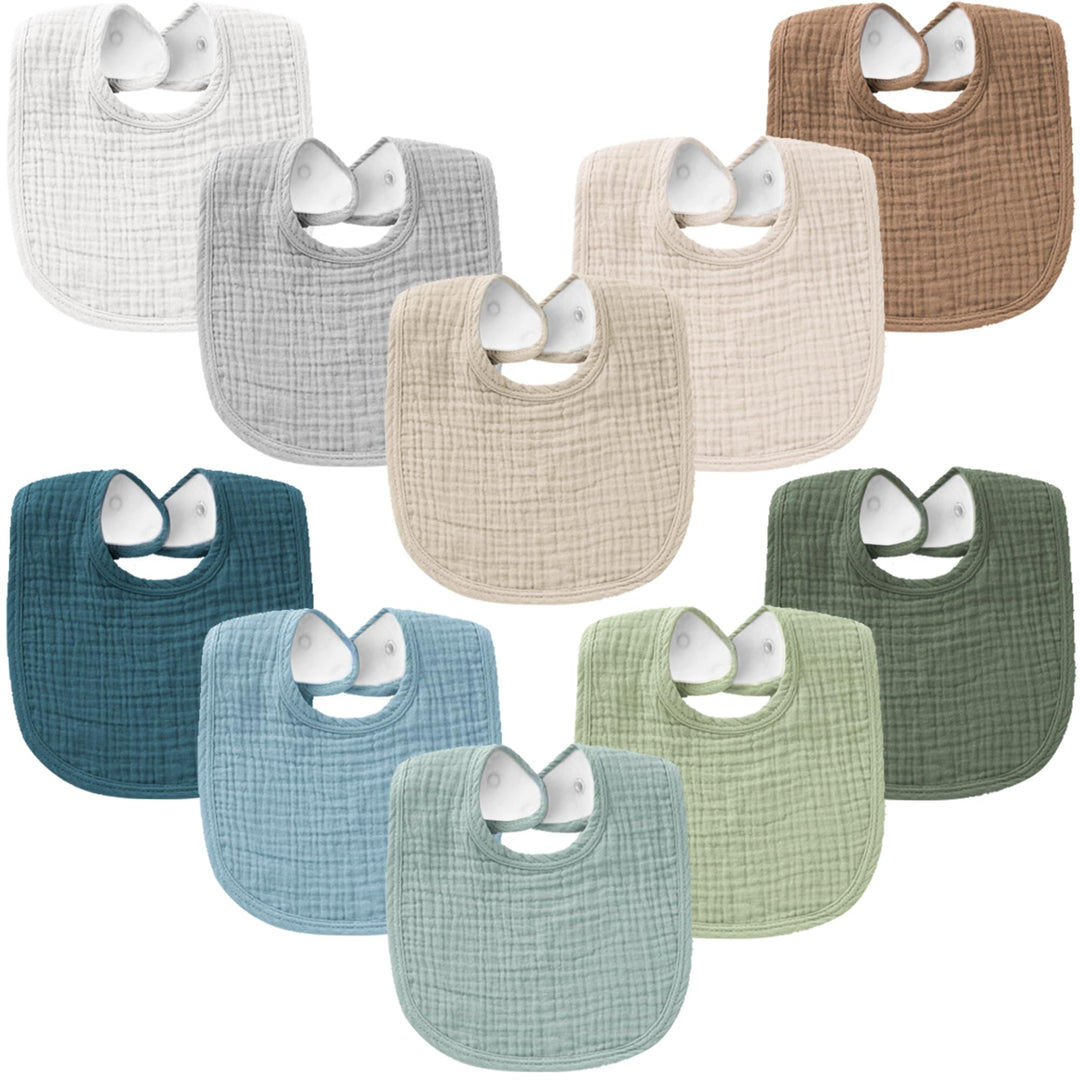 Konssy 10-Pack Muslin Baby Bibs, Soft Cotton Bandana Bibs for Drooling & Teething