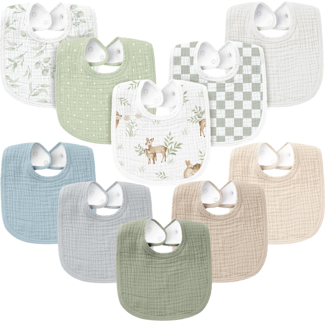 Konssy 10-Pack Muslin Baby Bibs, Soft Cotton Bandana Bibs for Drooling & Teething