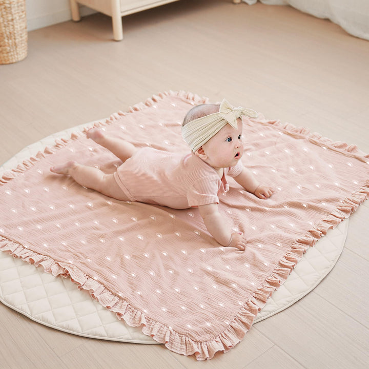 Konssy Flounce Muslin Baby Blanket for Girls Boys, 100% Cotton Soft Crib Swaddle Blankets, Reversible & Breathable Nursery Bedding for Newborns Toddlers, 43x39 Inches (Sun)