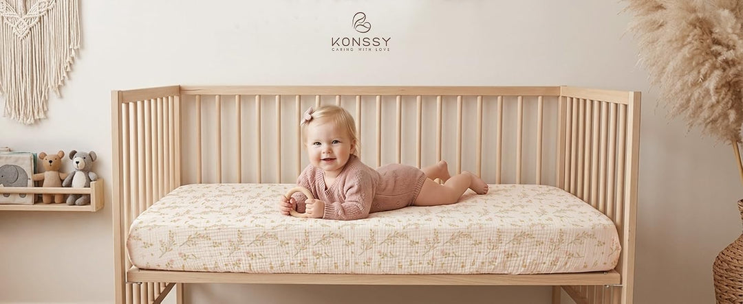Konssy 2 Pack Muslin Mini Crib Sheets, Fits Pack and Play, 38"x24" - product details 1