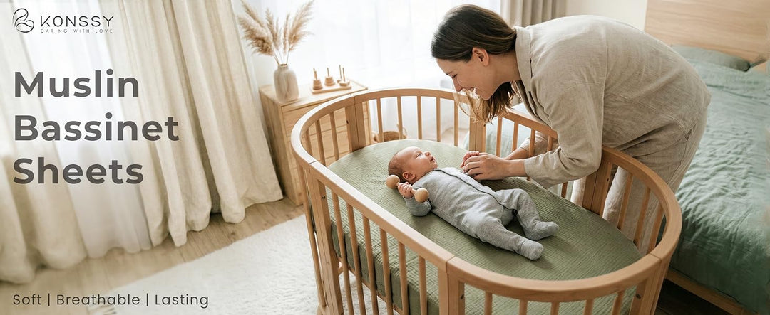 Konssy Muslin Bassinet Sheets for Baby Boys and Girls, 2 Pack, 32"x16" - product details 1