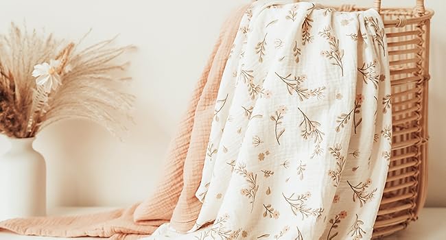 Konssy Muslin Swaddle Blankets, 100% Cotton Receiving Blankets, 47"x 47" - product details 4