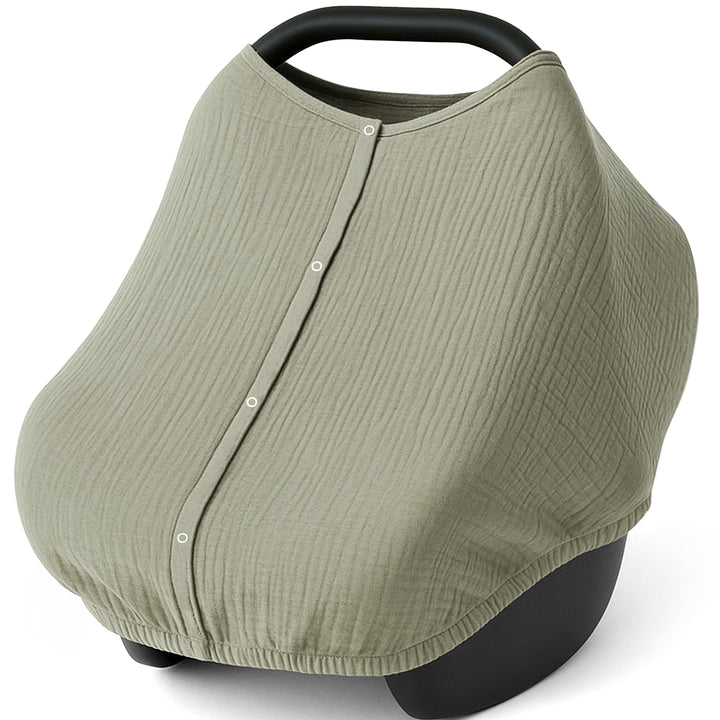 Konssy Car Seat Cover for Baby, Muslin Cotton Button Open Stroller Canopy for Babies Shower Gifts and Registry Search, Breathable Infant Sunshade Cover, Must Have for Unisex Boys and Girls