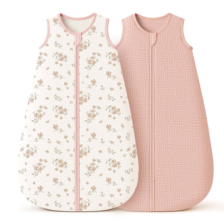 KONSSY 2-Pack Baby Sleep Sack 0.7 TOG, 100% Muslin Cotton Wearable Blanket for Babies 0–12 Months
