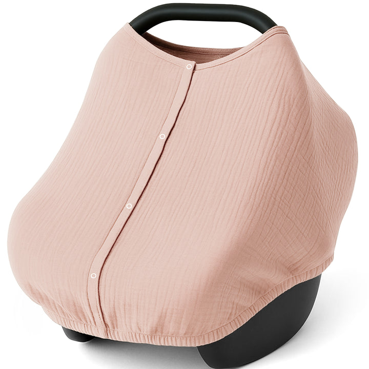 Konssy Car Seat Cover for Baby, Muslin Cotton Button Open Stroller Canopy for Babies Shower Gifts and Registry Search, Breathable Infant Sunshade Cover, Must Have for Unisex Boys and Girls