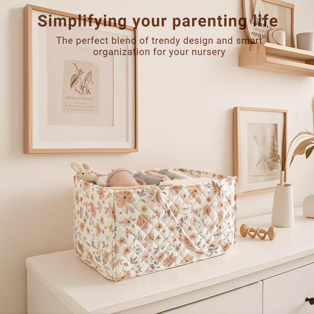 Konssy Diaper Caddy Organizer, Newborn Baby Essentials Gift for Baby Shower and Registry, Portable Nursey Basket Travel Diaper Tote Bag, Must Haves for Girls and Boys