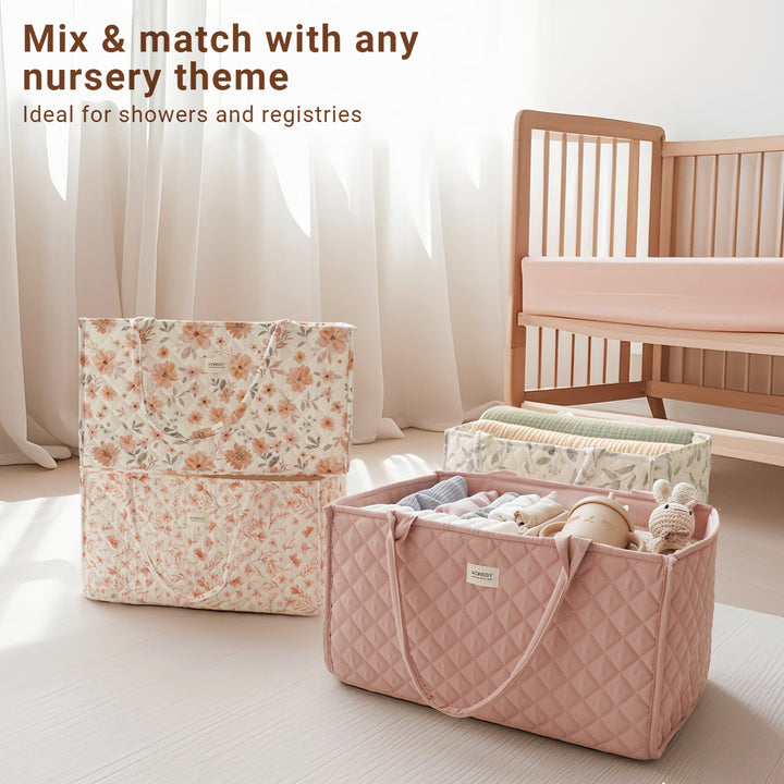 Konssy Diaper Caddy Organizer, Newborn Baby Essentials Gift for Baby Shower and Registry, Portable Nursey Basket Travel Diaper Tote Bag, Must Haves for Girls and Boys
