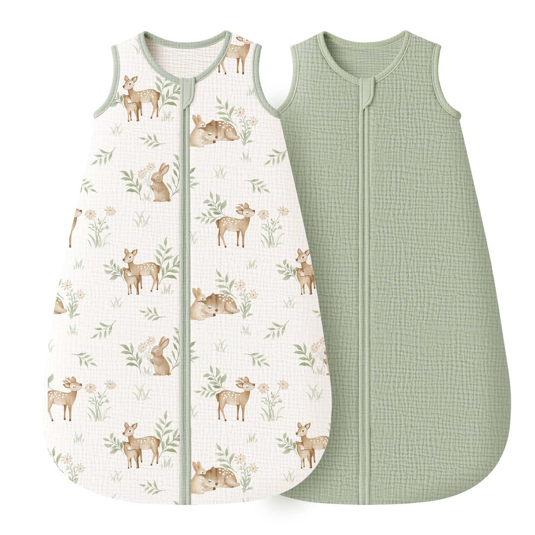 KONSSY 2-Pack Baby Sleep Sack 0.7 TOG, 100% Muslin Cotton Wearable Blanket for Babies 0–12 Months