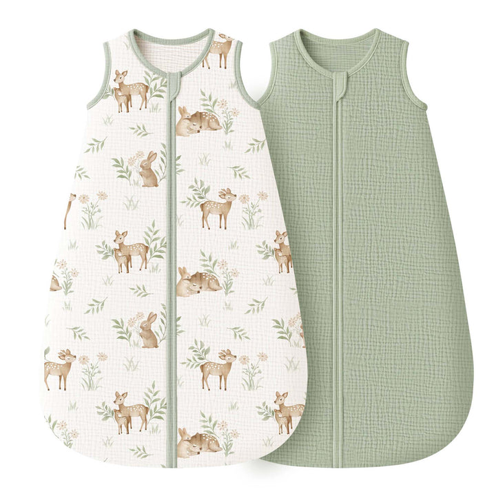 KONSSY 2-Pack Baby Sleep Sack 0.7 TOG, 100% Muslin Cotton Wearable Blanket for Babies 0–12 Months