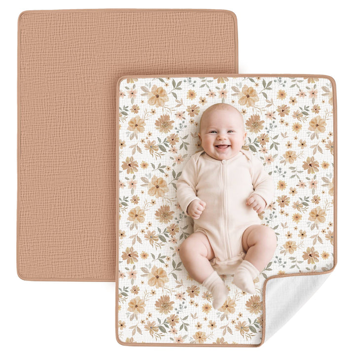 Konssy Muslin Cotton Diaper Changing Pad 2 Pack,Portable Diaper Changing Mat with Terry Backing