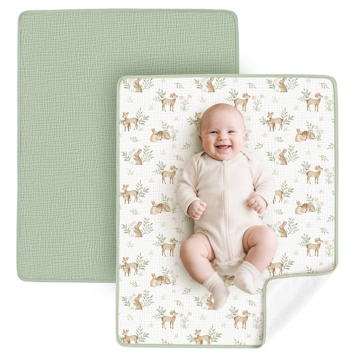 Konssy Muslin Cotton Diaper Changing Pad 2 Pack,Portable Diaper Changing Mat with Terry Backing