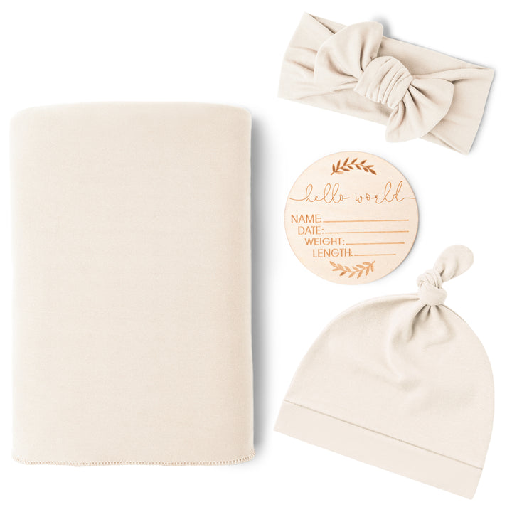 Newborn Receiving Blanket with Matching Headband and Beanie Set Baby Swaddle