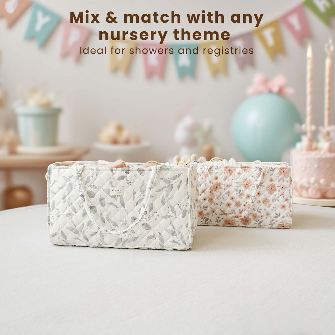 Konssy Diaper Caddy Organizer, Newborn Baby Essentials Gift for Baby Shower and Registry, Portable Nursey Basket Travel Diaper Tote Bag, Must Haves for Girls and Boys