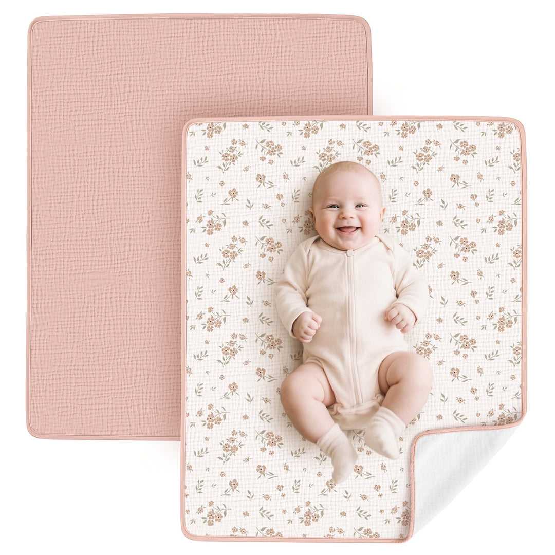 Konssy Muslin Cotton Diaper Changing Pad 2 Pack,Portable Diaper Changing Mat with Terry Backing