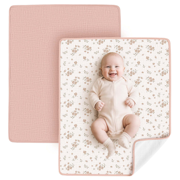 Konssy Muslin Cotton Diaper Changing Pad 2 Pack,Portable Diaper Changing Mat with Terry Backing