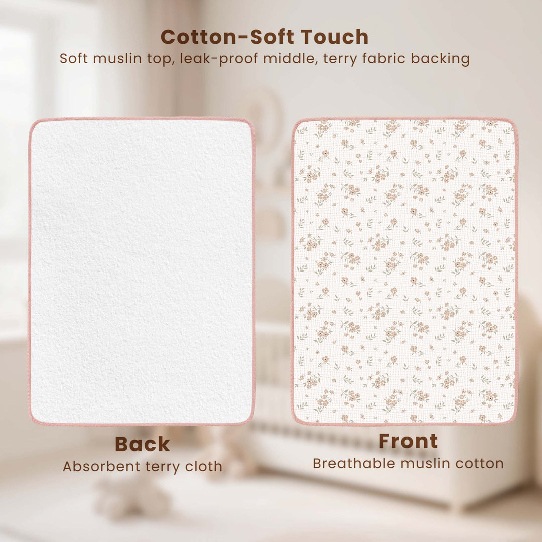 Konssy Muslin Cotton Diaper Changing Pad 2 Pack,Portable Diaper Changing Mat with Terry Backing