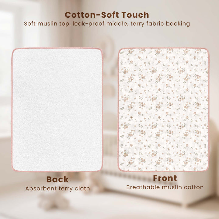 Konssy Muslin Cotton Diaper Changing Pad 2 Pack,Portable Diaper Changing Mat with Terry Backing