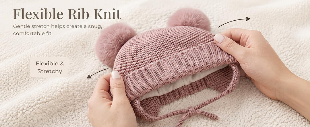 Konssy 2 Pack Baby Beanie Hat with Ear Flaps, Newborn Winter Hat 0-6 Months - product details 4