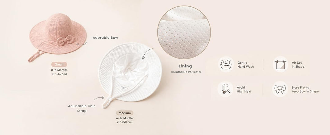 Konssy 2-Pack Muslin Baby Sun Hats for Girls with Bows, UPF 50+ - product details 8