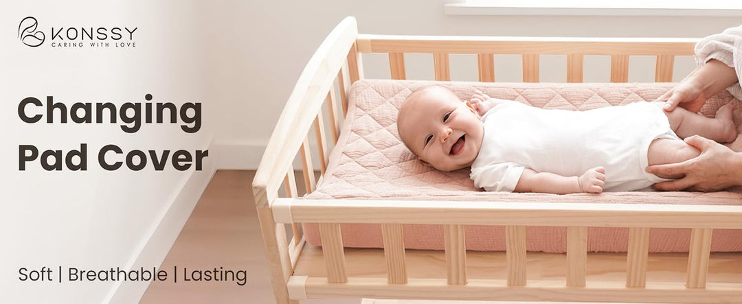 Konssy 2 Pack Quilted Muslin Changing Pad Cover, Waterproof Layer, 32"x16" - product details 1