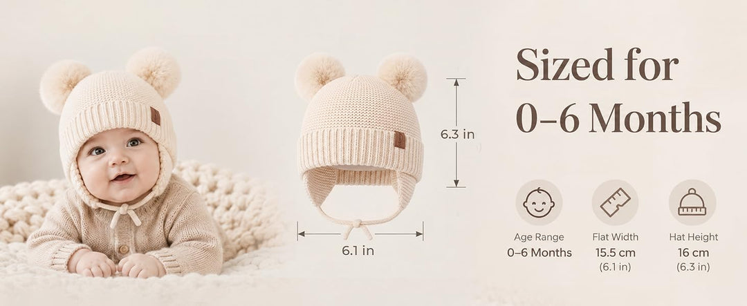 Konssy 2 Pack Baby Beanie Hat with Ear Flaps, Newborn Winter Hat 0-6 Months - product details 2