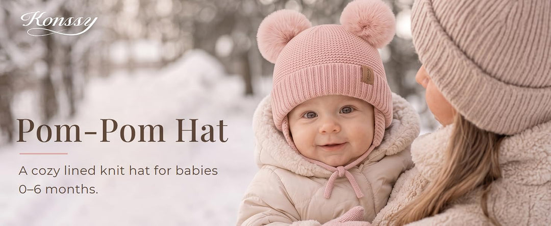Konssy 2 Pack Baby Beanie Hat with Ear Flaps, Newborn Winter Hat 0-6 Months - product details 1