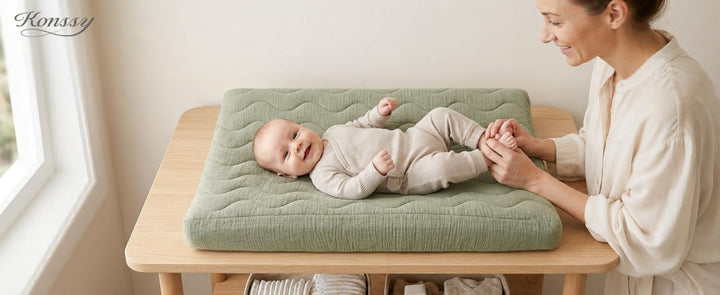 Konssy 2 Pack Quilted Muslin Changing Pad Cover, Waterproof Layer 32" x 16" - product details 1