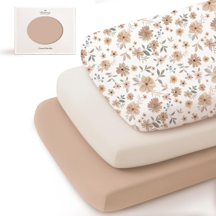 Konssy 3 Pack Stretchy Bassinet Sheets for Baby Girls and Boys, 33"x21" Silky-Soft & Breathable, Bassinet Mattress Sheet, for Baby Delight, Dream on Me, Rectangle Bassinet Sheets