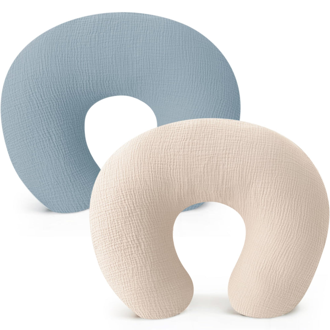 Konssy 2-Pack 100% Cotton Muslin Nursing Pillow Covers, Soft Cover for Baby Covers Only, Breastfeeding Pillows Slipcovers for Baby Boys & Girls, Hidden Zipper, Machine Washable,