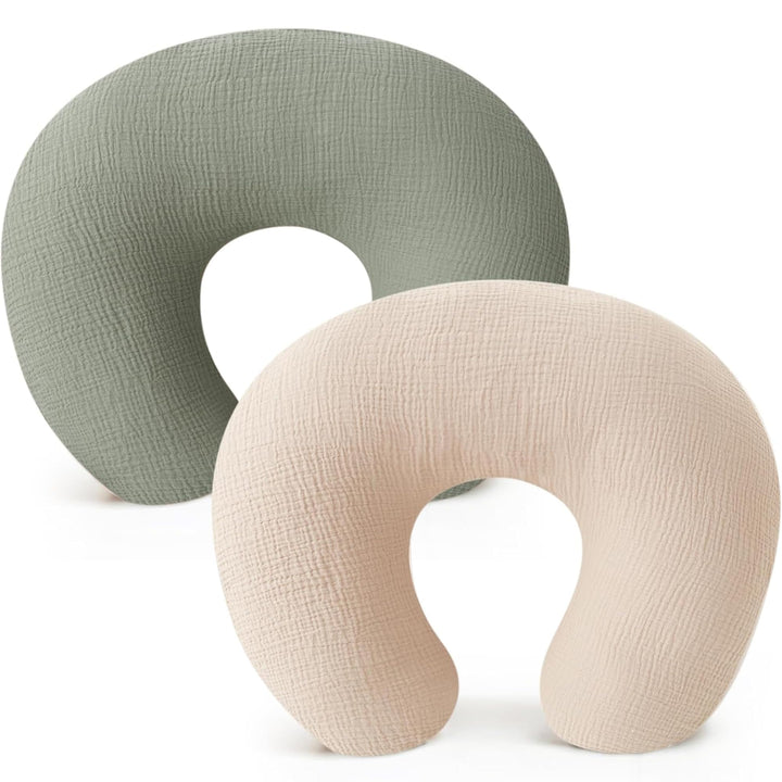 Konssy 2-Pack 100% Cotton Muslin Nursing Pillow Covers, Soft Cover for Baby Covers Only, Breastfeeding Pillows Slipcovers for Baby Boys & Girls, Hidden Zipper, Machine Washable,