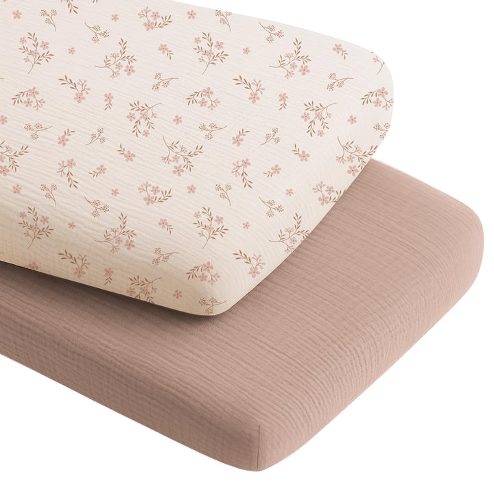 Konssy Muslin Bassinet Sheets for Baby Boys and Girls, 2 Pack, 33"x21" 100% Cotton, Bassinet Mattress Sheets, for Baby Delight, Dream on Me, Other Rectangle Bedside Mattresses