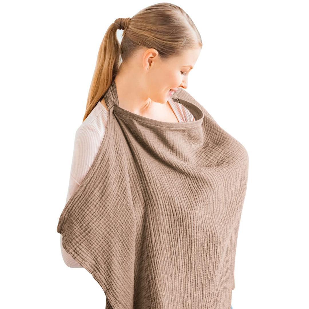Konssy Muslin Nursing Cover Up for Breastfeeding with Rigid Hoop 100% Cotton Nursing Apron, Lightweight & Breathable, Carseat Canopy, Breast Feeding Covers for Women