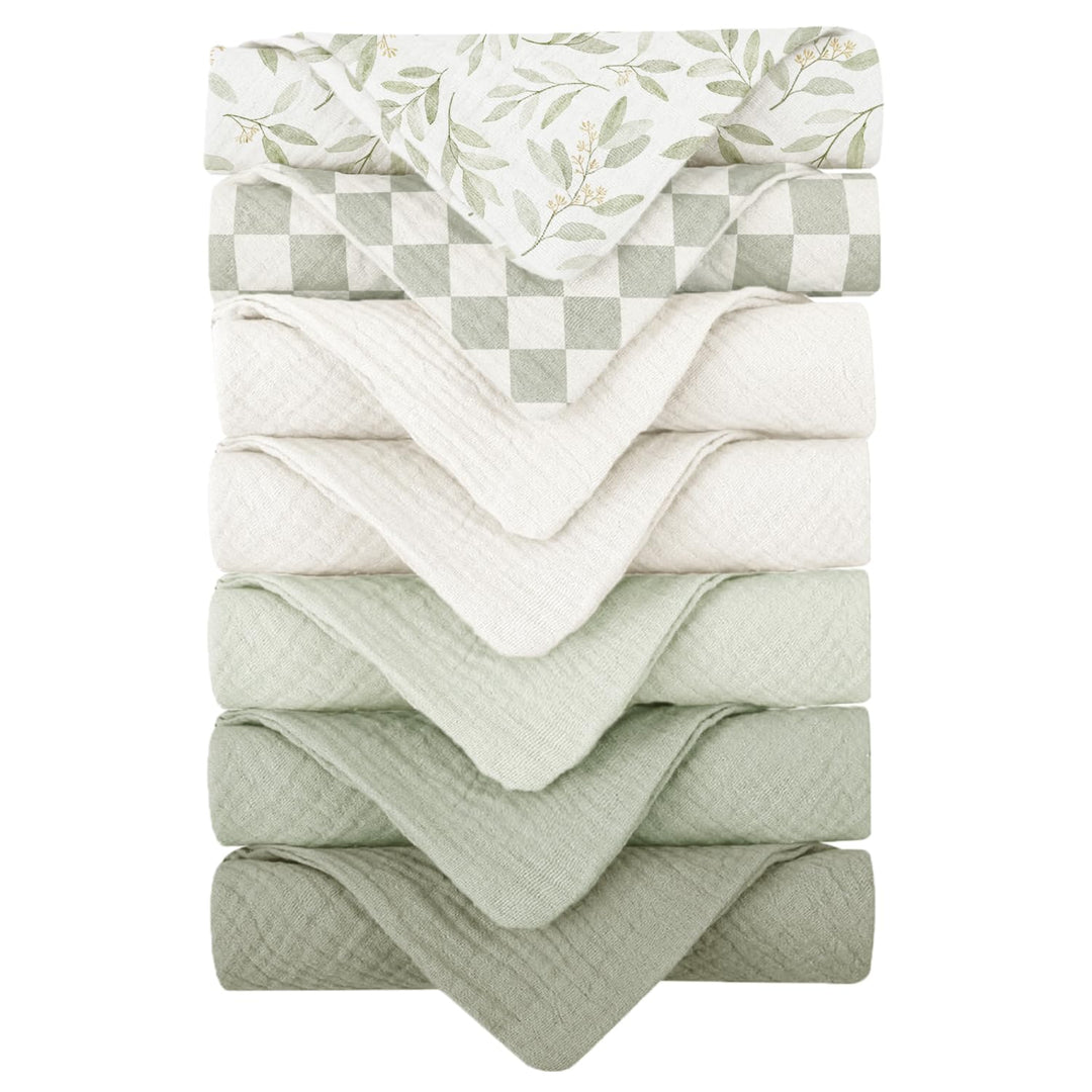 Konssy 7 Pack Muslin Baby Washcloths, Burp Cloths & Wash Cloths for Babies 11 x 11 In, 100% Cotton, Ultra-Soft & Absorbent, Machine Washable, Baby Bath Towels for Newborns, Girls & Boys
