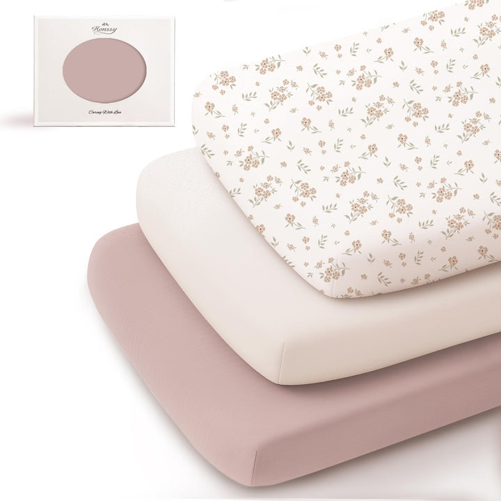 Konssy 3 Pack Stretchy Bassinet Sheets for Baby Girls and Boys, 33"x21" Silky-Soft & Breathable, Bassinet Mattress Sheet, for Baby Delight, Dream on Me, Rectangle Bassinet Sheets