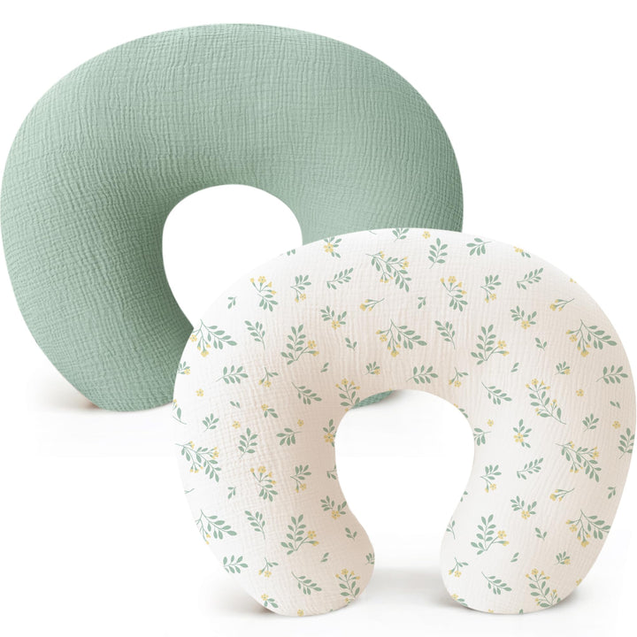 Konssy 2-Pack 100% Cotton Muslin Nursing Pillow Covers, Soft Cover for Baby Covers Only, Breastfeeding Pillows Slipcovers for Baby Boys & Girls, Hidden Zipper, Machine Washable,