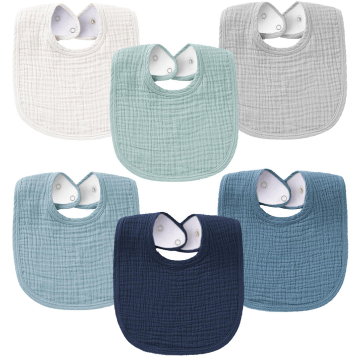 Konssy 6-Pack Muslin Cotton Baby Bibs for Drooling and Teething Soft Absorbent Front, Fleece Back Keeps Clothes Dry, Easy to Clean, Adjustable Fit for Boys & Girls Ages 0-36 Months