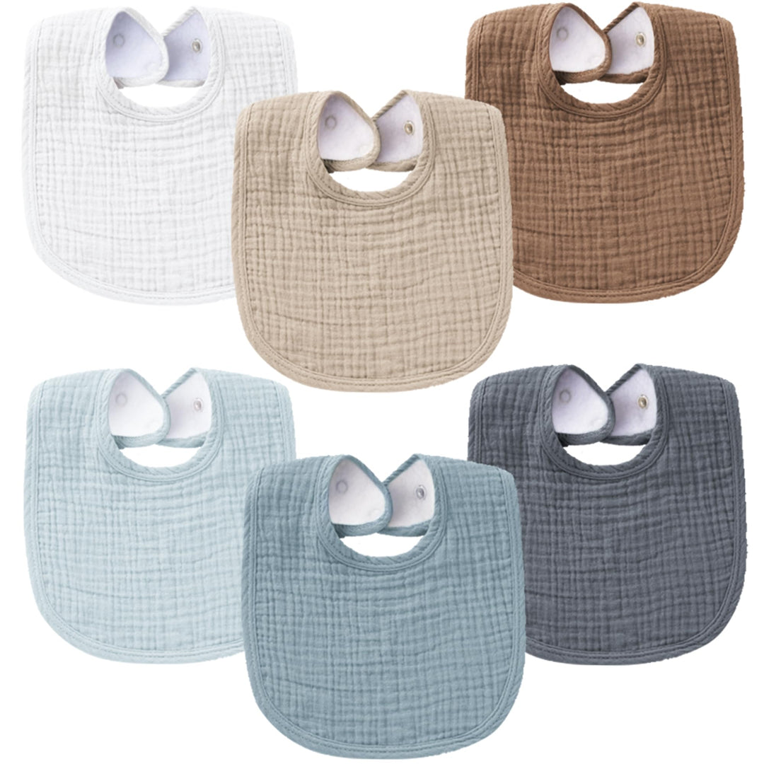 Konssy 6-Pack Muslin Cotton Baby Bibs for Drooling and Teething Soft Absorbent Front, Fleece Back Keeps Clothes Dry, Easy to Clean, Adjustable Fit for Boys & Girls Ages 0-36 Months