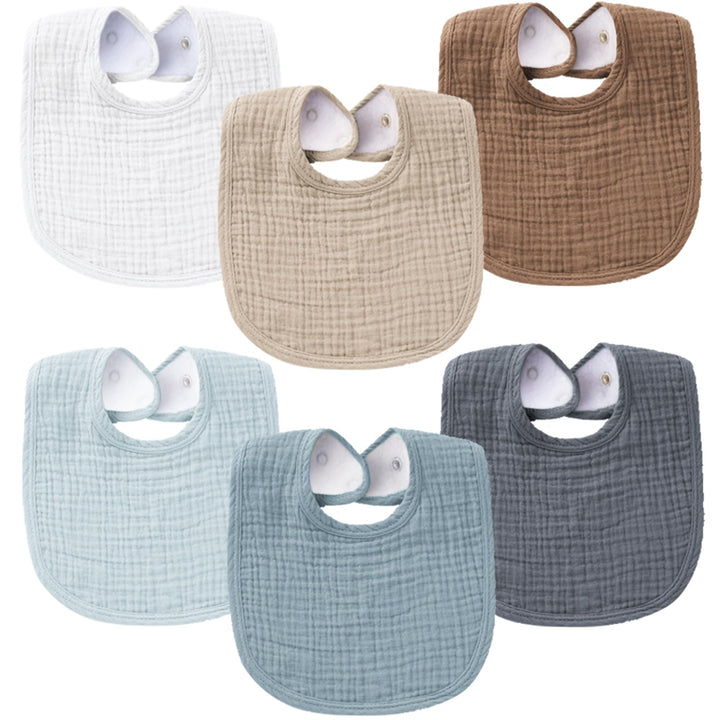 Konssy 6-Pack Muslin Cotton Baby Bibs for Drooling and Teething Soft Absorbent Front, Fleece Back Keeps Clothes Dry, Easy to Clean, Adjustable Fit for Boys & Girls Ages 0-36 Months
