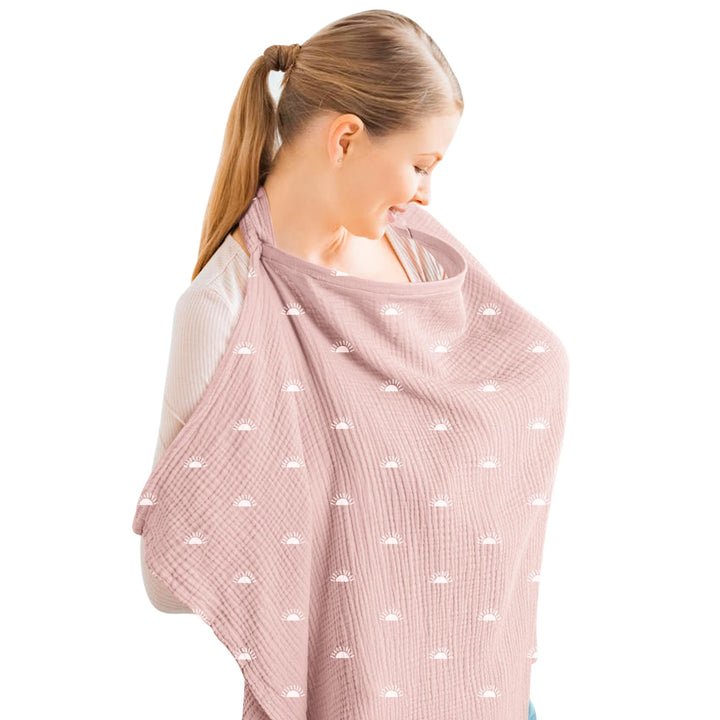 Konssy Muslin Nursing Cover Up for Breastfeeding with Rigid Hoop 100% Cotton Nursing Apron, Lightweight & Breathable, Carseat Canopy, Breast Feeding Covers for Women