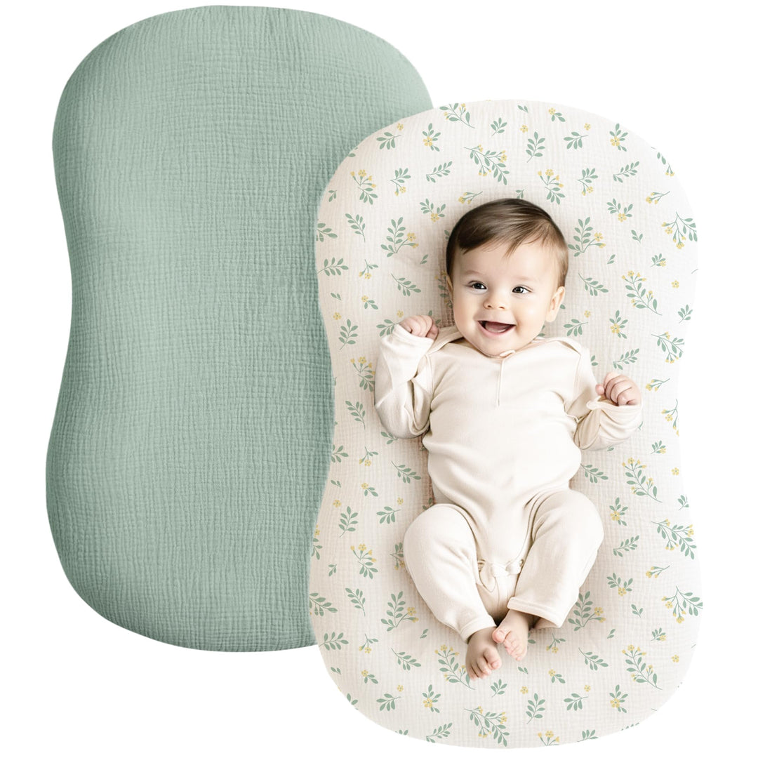 Konssy 2 Pack Muslin Baby Lounger Covers, Covers Only, 30.7" x 20" 100% Cotton, Soft & Breathable, Baby Nest Slipcover, Envelope Closure, Pre-Washed for Lasting Fit