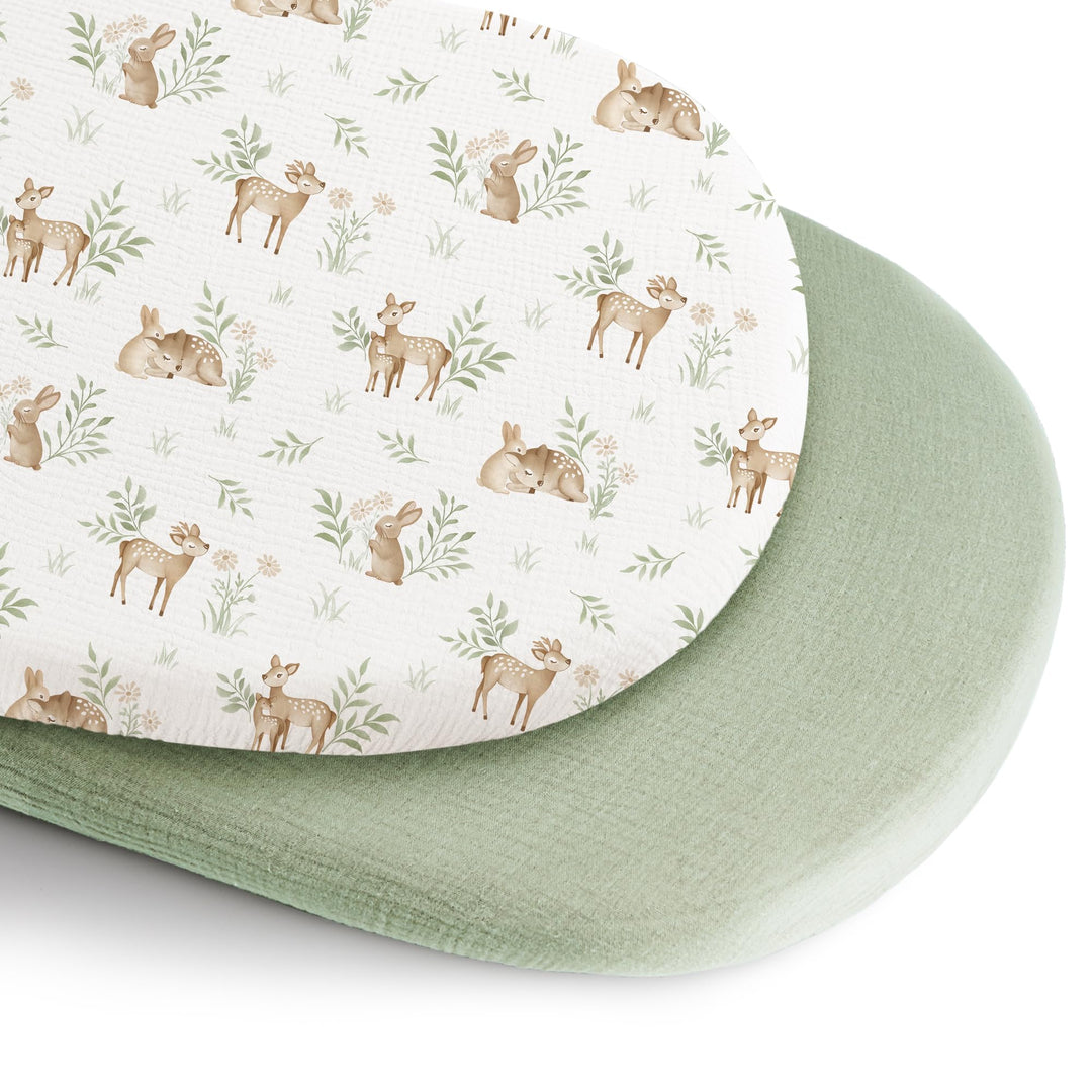 Konssy Muslin Bassinet Sheets for Baby Boys and Girls, 2 Pack, 33"x21" 100% Cotton, Bassinet Mattress Sheets, for Baby Delight, Dream on Me, Other Rectangle Bedside Mattresses