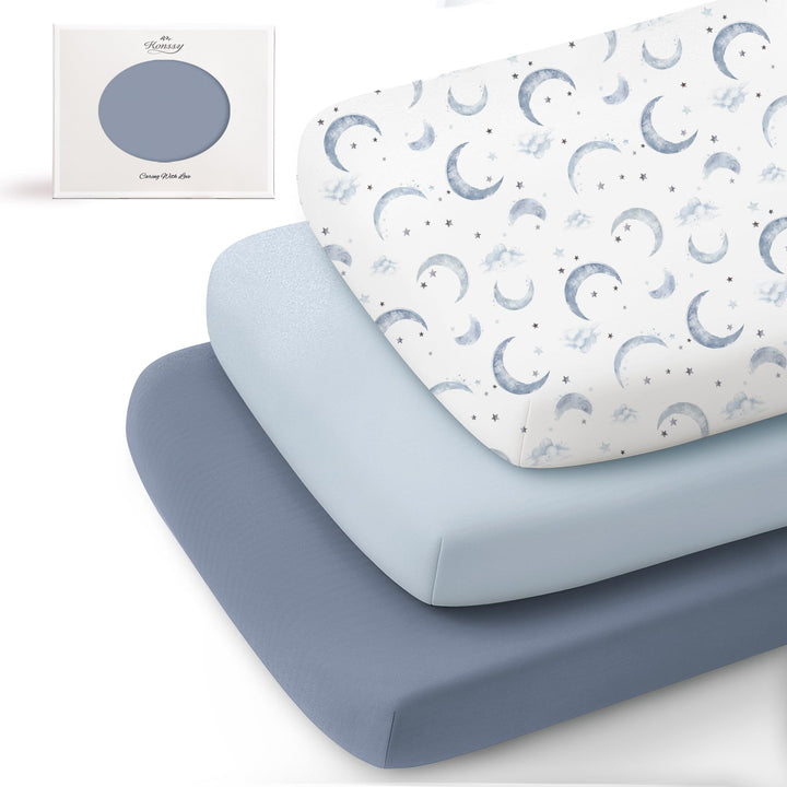 Konssy 3 Pack Stretchy Bassinet Sheets for Baby Girls and Boys, 33"x21" Silky-Soft & Breathable, Bassinet Mattress Sheet, for Baby Delight, Dream on Me, Rectangle Bassinet Sheets