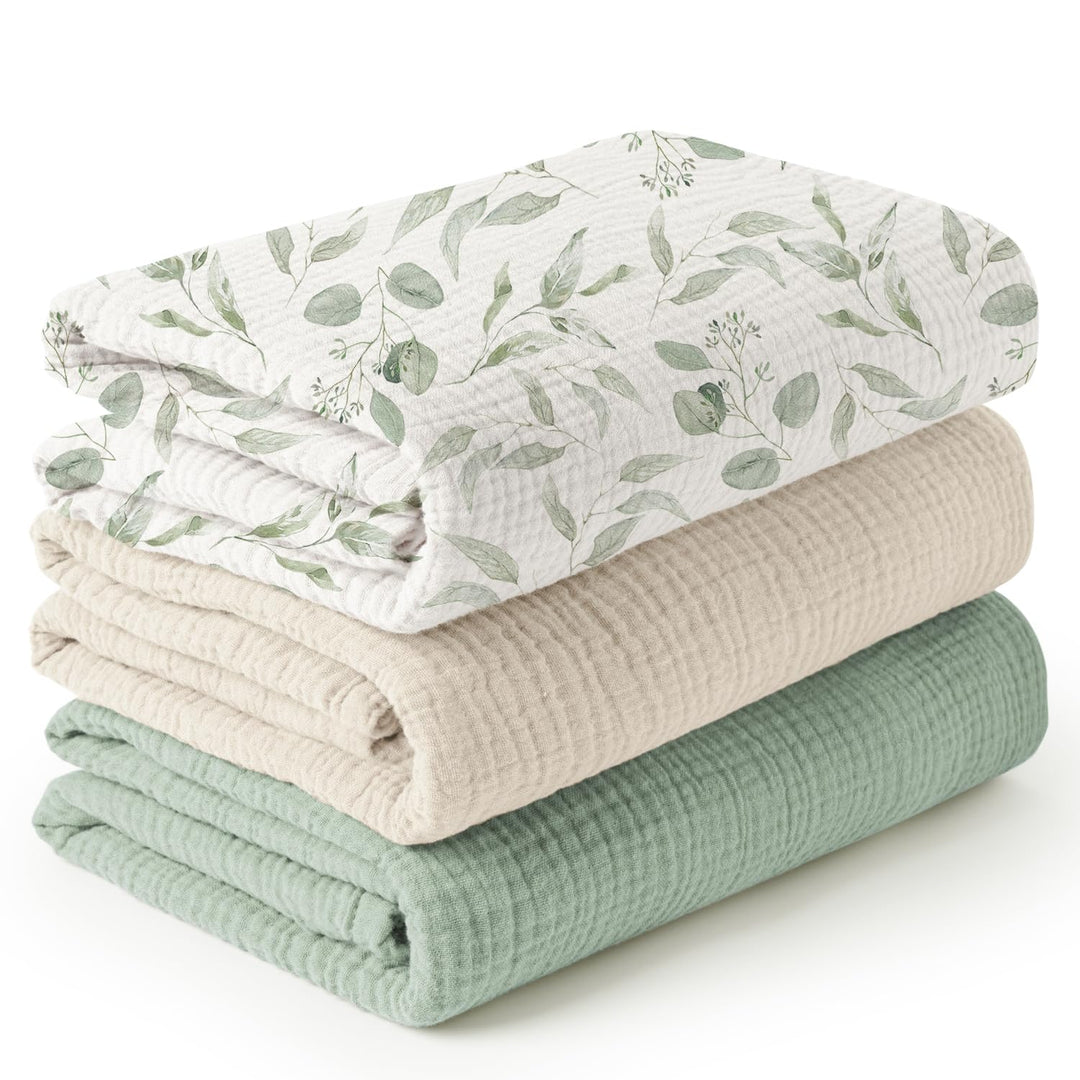 Konssy 3-Pack Muslin Baby Swaddle Blankets, 47 x 47 in Receiving Blankets Large Size, 100% Cotton, Ultra Soft & Breathable, Multi-Use Swaddles for Boys & Girls, from Newborn to Toddler