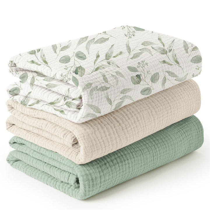 Konssy 3-Pack Muslin Baby Swaddle Blankets, 47 x 47 in Receiving Blankets Large Size, 100% Cotton, Ultra Soft & Breathable, Multi-Use Swaddles for Boys & Girls, from Newborn to Toddler